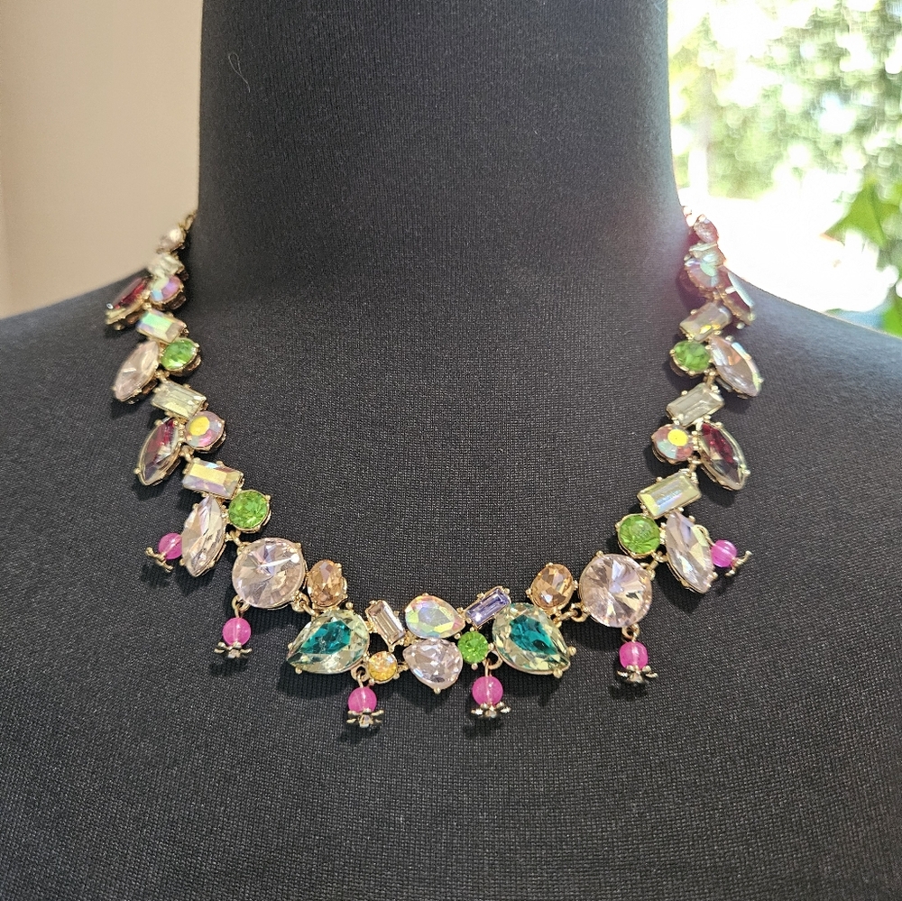 Betsey Johnson Surreal Forest Shakey Flower Collar Necklace Multi Crystals NWT - Picture 6 of 14